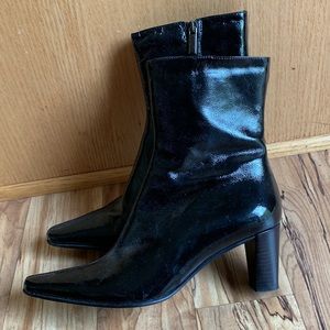 Aquatalia by Marvin K 7-1/2 black patent leather Italy point toe mid calf boots